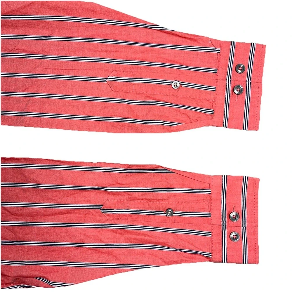 Banana Republic Mens Button Up Shirt Medium Coral Striped Relaxed Fit Casual
